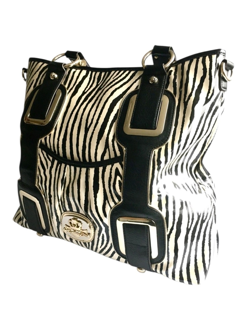 Kathy Van Zeeland Zebra Print Tote Bag with Black Trim